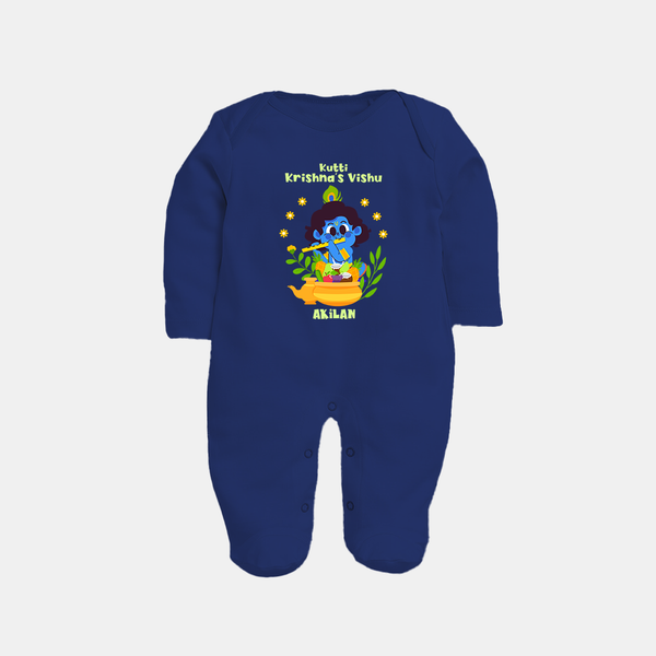 Kutty Krishna’s Vishu Baby FULL BODY SUIT – Baby Krishna Celebration Theme - NAVY BLUE - New Born (Chest 7.5")