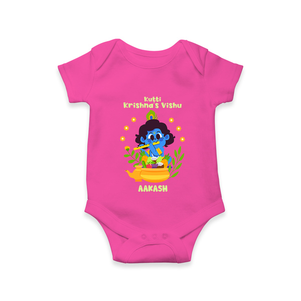 Kutty Krishna’s Vishu Baby Romper – Baby Krishna Celebration Theme - HOT PINK - New Born (Chest 14")