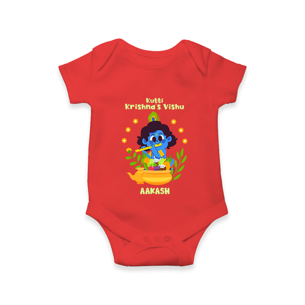 Kutty Krishna’s Vishu Baby Romper – Baby Krishna Celebration Theme - RED - New Born (Chest 14")