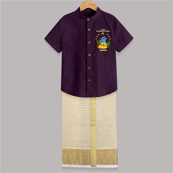 Kutty Krishna’s Vishu Baby SHIRT AND DHOTI – Baby Krishna Celebration Theme - GRAPE - 0 - 6 Months Old (Chest-23") (Dhoti length-14")