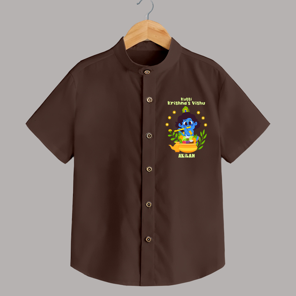 Kutty Krishna’s Vishu Baby SHIRT – Baby Krishna Celebration Theme - CHOCOLATE BROWN - 0 - 6 Months Old (Chest 23")
