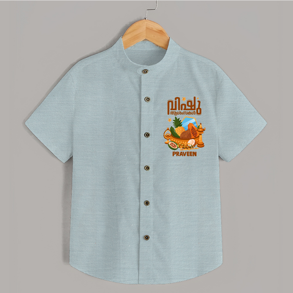 Vishu Wishes Baby SHIRT – Malayalam Typography Kani Theme - ARCTIC BLUE - 0 - 6 Months Old (Chest 23")