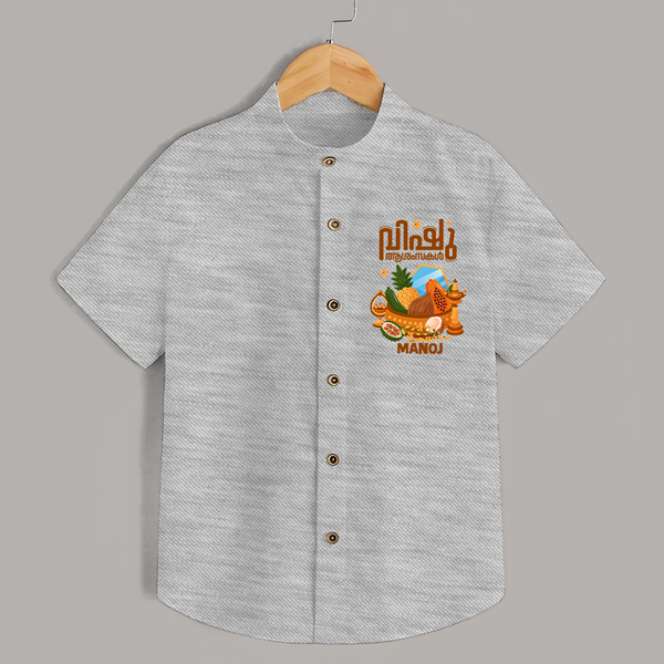 Vishu Wishes Baby SHIRT – Malayalam Typography Kani Theme - GREY - 0 - 6 Months Old (Chest 23")