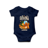 Vishu Wishes Baby Romper – Malayalam Typography Kani Theme - NAVY BLUE - New Born (Chest 14")