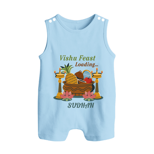 Vishu Feast Loading Baby BUTTON ROMPER – Festive Food & Kani Theme - BABY BLUE - New Born (Chest 18")