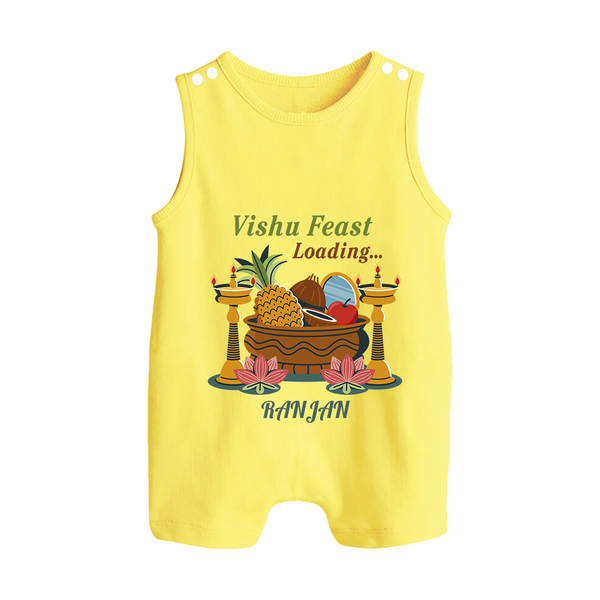 Vishu Feast Loading Baby BUTTON ROMPER – Festive Food & Kani Theme - PASTEL YELLOW - New Born (Chest 18")