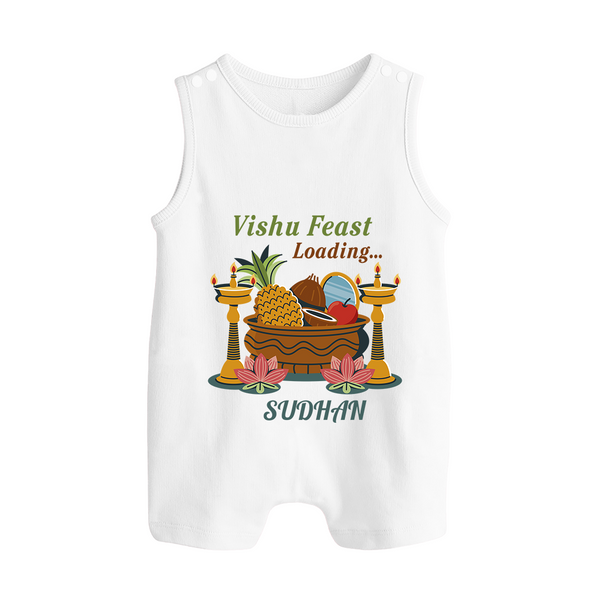 Vishu Feast Loading Baby BUTTON ROMPER – Festive Food & Kani Theme - WHITE - New Born (Chest 18")