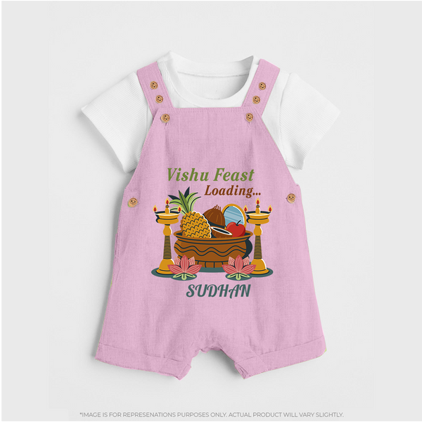Vishu Feast Loading Baby DUNGAREE – Festive Food & Kani Theme - BABY PINK - 0 - 5 Months Old (Chest 18")