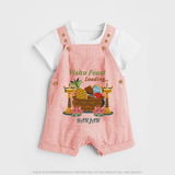 Vishu Feast Loading Baby DUNGAREE – Festive Food & Kani Theme - PEACH - 0 - 5 Months Old (Chest 18")