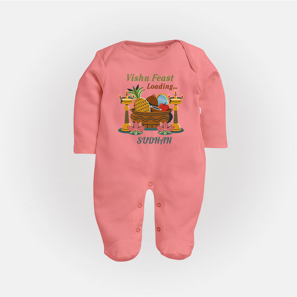 Vishu Feast Loading Baby FULL BODY SUIT – Festive Food & Kani Theme - PEACH - New Born (Chest 7.5")