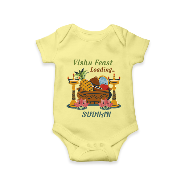 Vishu Feast Loading Baby Romper – Festive Food & Kani Theme - PASTEL YELLOW - New Born (Chest 14")