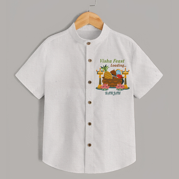 Vishu Feast Loading Baby SHIRT – Festive Food & Kani Theme - WHITE - 0 - 6 Months Old (Chest 23")
