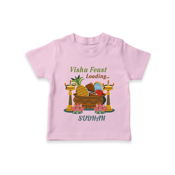 Vishu Feast Loading Baby T-Shirt – Festive Food & Kani Theme - BABY PINK - 0-5 Months Old (Chest 17")