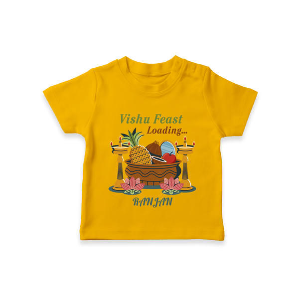 Vishu Feast Loading Baby T-Shirt – Festive Food & Kani Theme - CHROME YELLOW - 0-5 Months Old (Chest 17")