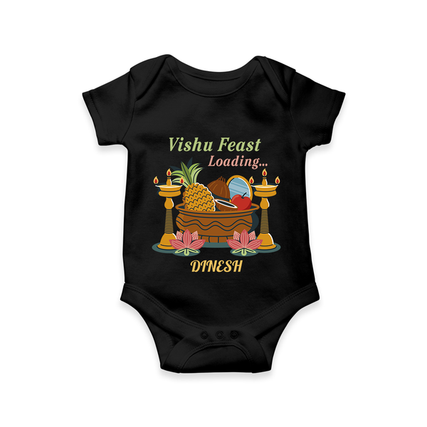 Vishu Feast Loading Baby Romper – Festive Food & Kani Theme - BLACK - New Born (Chest 14")