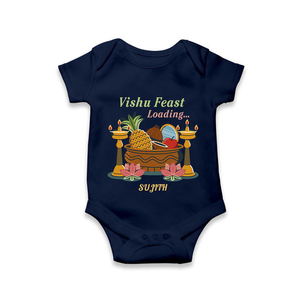 Vishu Feast Loading Baby Romper – Festive Food & Kani Theme - NAVY BLUE - New Born (Chest 14")