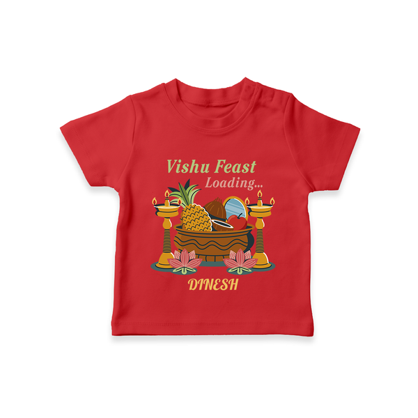 Vishu Feast Loading Baby T-Shirt – Festive Food & Kani Theme - RED - 0-5 Months Old (Chest 17")