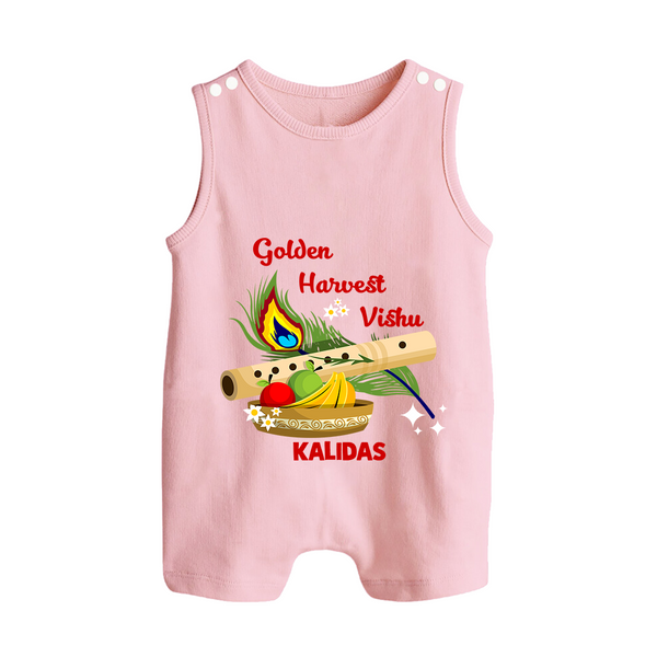 Golden Harvest Vishu Baby BUTTON ROMPER – Krishna Flute & Festive Theme - BABY PINK - New Born (Chest 18")