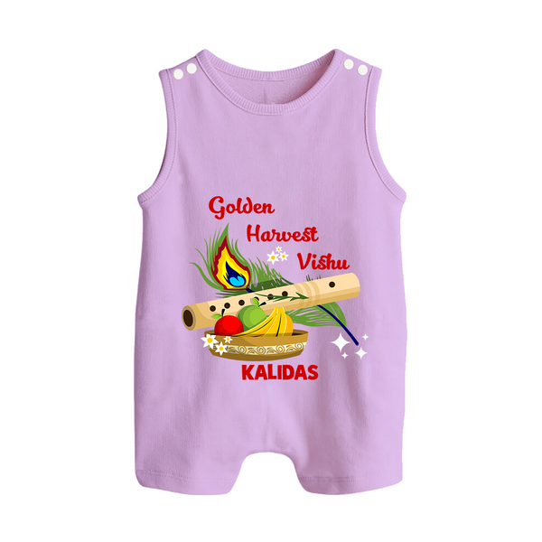 Golden Harvest Vishu Baby BUTTON ROMPER – Krishna Flute & Festive Theme - LILAC - New Born (Chest 18")
