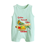 Golden Harvest Vishu Baby BUTTON ROMPER – Krishna Flute & Festive Theme - MINT GREEN - New Born (Chest 18")