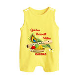 Golden Harvest Vishu Baby BUTTON ROMPER – Krishna Flute & Festive Theme - PASTEL YELLOW - New Born (Chest 18")