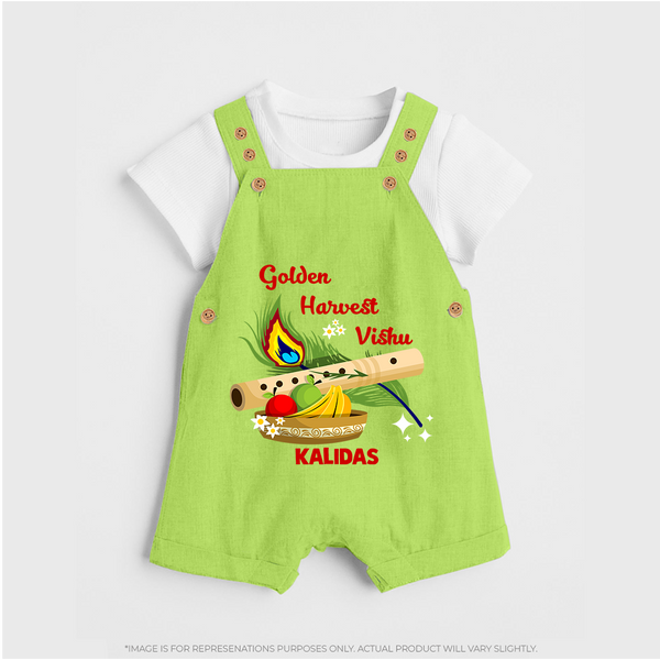 Golden Harvest Vishu Baby DUNGAREE – Krishna Flute & Festive Theme - GREEN - 0 - 5 Months Old (Chest 18")