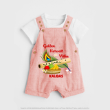 Golden Harvest Vishu Baby DUNGAREE – Krishna Flute & Festive Theme - PEACH - 0 - 5 Months Old (Chest 18")