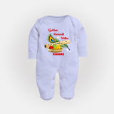 Golden Harvest Vishu Baby FULL BODY SUIT – Krishna Flute & Festive Theme - BABY BLUE - New Born (Chest 7.5")