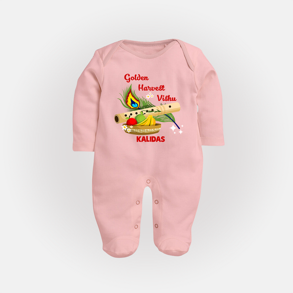 Golden Harvest Vishu Baby FULL BODY SUIT – Krishna Flute & Festive Theme - BABY PINK - New Born (Chest 7.5")