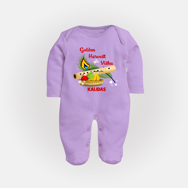 Golden Harvest Vishu Baby FULL BODY SUIT – Krishna Flute & Festive Theme - LILAC - New Born (Chest 7.5")