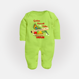 Golden Harvest Vishu Baby FULL BODY SUIT – Krishna Flute & Festive Theme - LIME GREEN - New Born (Chest 7.5")