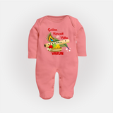Golden Harvest Vishu Baby FULL BODY SUIT – Krishna Flute & Festive Theme - PEACH - New Born (Chest 7.5")