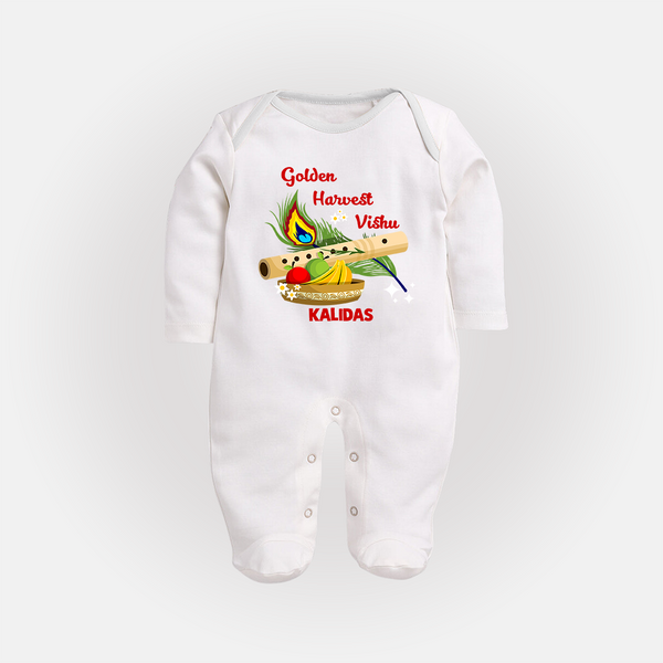 Golden Harvest Vishu Baby FULL BODY SUIT – Krishna Flute & Festive Theme - WHITE - New Born (Chest 7.5")