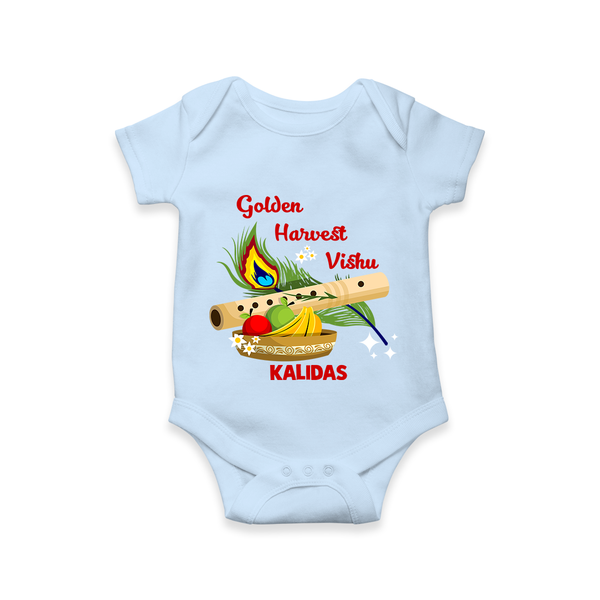 Golden Harvest Vishu Baby Romper – Krishna Flute & Festive Theme - BABY BLUE - New Born (Chest 14")