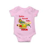 Golden Harvest Vishu Baby Romper – Krishna Flute & Festive Theme - BABY PINK - New Born (Chest 14")