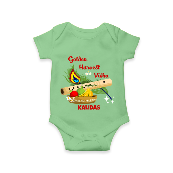 Golden Harvest Vishu Baby Romper – Krishna Flute & Festive Theme - GREEN - New Born (Chest 14")