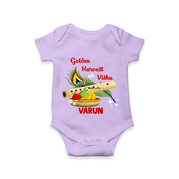 Golden Harvest Vishu Baby Romper – Krishna Flute & Festive Theme - LILAC - New Born (Chest 14")