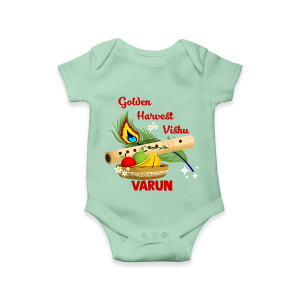 Golden Harvest Vishu Baby Romper – Krishna Flute & Festive Theme - MINT GREEN - New Born (Chest 14")