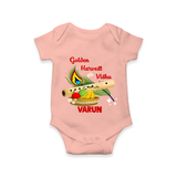 Golden Harvest Vishu Baby Romper – Krishna Flute & Festive Theme - PEACH - New Born (Chest 14")