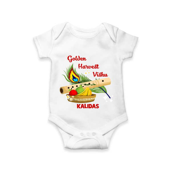 Golden Harvest Vishu Baby Romper – Krishna Flute & Festive Theme - WHITE - New Born (Chest 14")