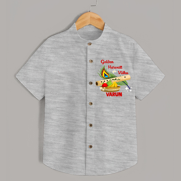 Golden Harvest Vishu Baby SHIRT – Krishna Flute & Festive Theme - GREY - 0 - 6 Months Old (Chest 23")