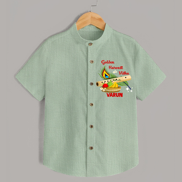 Golden Harvest Vishu Baby SHIRT – Krishna Flute & Festive Theme - MINT GREEN - 0 - 6 Months Old (Chest 23")