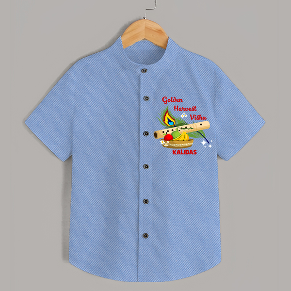 Golden Harvest Vishu Baby SHIRT – Krishna Flute & Festive Theme - SKY BLUE - 0 - 6 Months Old (Chest 23")