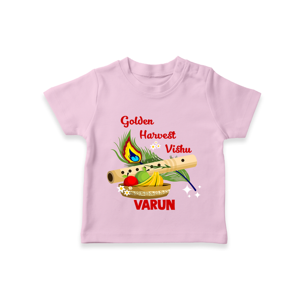Golden Harvest Vishu Baby T-Shirt – Krishna Flute & Festive Theme - BABY PINK - 0-5 Months Old (Chest 17")