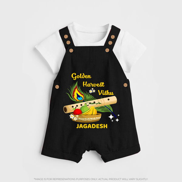 Golden Harvest Vishu Baby DUNGAREE – Krishna Flute & Festive Theme - BLACK - 0 - 5 Months Old (Chest 18")