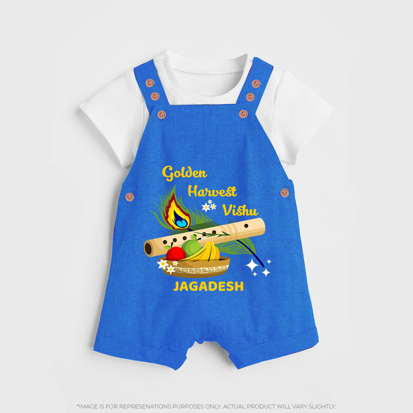 Golden Harvest Vishu Baby DUNGAREE – Krishna Flute & Festive Theme - COBALT BLUE - 0 - 5 Months Old (Chest 18")