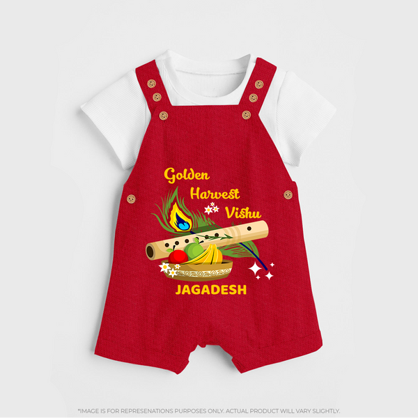 Golden Harvest Vishu Baby DUNGAREE – Krishna Flute & Festive Theme - RED - 0 - 5 Months Old (Chest 18")