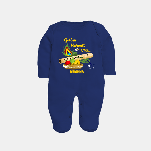 Golden Harvest Vishu Baby FULL BODY SUIT – Krishna Flute & Festive Theme - NAVY BLUE - New Born (Chest 7.5")