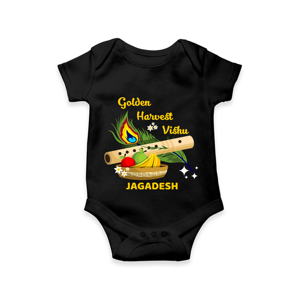 Golden Harvest Vishu Baby Romper – Krishna Flute & Festive Theme - BLACK - New Born (Chest 14")