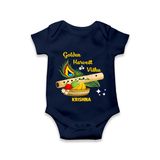 Golden Harvest Vishu Baby Romper – Krishna Flute & Festive Theme - NAVY BLUE - New Born (Chest 14")